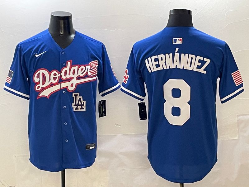 Men Los Angeles Dodgers 8 Hernandez Blue Second generation Joint Name Nike 2025 MLB Jersey style 10
